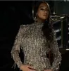 Robe de soirée robe femme Yousef aljasmi Zuhair murad Dos nu Col haut Cristaux argentés Manches longues Sirène Myriam fares Gaine kim kardashian Kylie jenner