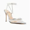 Mach Pearl Sandallar En Kalite Yüksek Topuklu Lüks Tasarımcı Şeffaf PVC Kadın Elbise Ayakkabı Dekoratif Topuklu Yemeği Akşam Yemeği Düğün Partisi Sandal