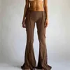 Femmes Vintage Pantalon Hippie Taille Basse Cloche Bas Dames Stretch Flare Pantalon Solide Couleur Été Mode Fusées 210915