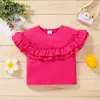 vestiti per bambini ragazze T-shirt in puro cotone bianco T-shirt manica arricciata per bambini Tinta unita Top Moda estiva Versione coreana Abbigliamento per bambini