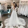 Casamento lindo boho vestidos de noiva renda applique mangas compridas mergulhando decote em v feito sob encomenda plus size praia vestidos de novia estidos