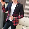 Bröllop Business Clothing Male Blazer Masculino Spring British Style Plaid Blazer för män Suit Jacket Casual Dress Coat 211120