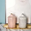 Candle Holders Golden Silver Geometric Line With Lid Ceramic Decor Holder Candelabra Crafts Cotton Jewelry Storage Jar