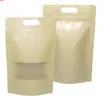Eco-friendly Ziplock Bags Kraft Paper Storage Stand Up Snack Pouches Sustainable Use Plastic With Transparent Windowhigh qty
