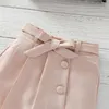 Set di abbigliamento 1-7 anni Bambini ragazze impostare una spalla manica lunga Leopardo stampa leopardo Top Solid Gonna rosa per Toddler Casual Suits