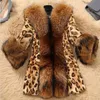 Damska Fur Faux Coat Collar Classic Leopard Medium Długie Kobiece Ladies Plus Kurtka Zimowe Ciepłe Znaki