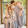 Couple Pajamas Women Autumn And Winter Coral Velvet Men's Thickened Plush Long Nightgown Flannel Warm Bathrobe Set pajama set 211112