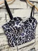 Kvinnor Sexig Leopard Print Velvet Korta Bustier Crop Tops Outside Wearing Ärmlös Hög midja Corset Camis K487 210527