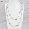 GuaiGuai Jewelry 49 '' Collana lunga con catena di larimar blu naturale con perle d'acqua dolce