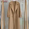 Winter Long Coat Female Wool Women Water Ripple Solid Autumn Loose Double Breasted 211130