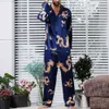 Homens Mulheres Pijamas Definir Soft Imitação de Seda Dragão Impressão Camisa Calças Casal Sleepwear Pijama Define Unisex Pajamas Sleepwear X0526