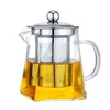 350/550/750/950ML Teiera in vetro borosilicato Resistente al calore Teiera in vetro quadrato Tè Infusore Filtro Latte Fiore Oolong Teiera Tè in acciaio