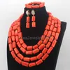 Oorbellen ketting geweldig !! Mode Oranje Coral Kettingen Nigeriaanse Afrikaanse Bruiloft Kralen Sieraden Set HD8184