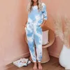 Jesień Zima Loungewear Kobiety Piżama Zestaw Krawat Dye Nosić Homewear Z Długim Rękawem Sleepwear 210809