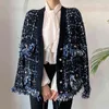 [Ewq] Korea Chic Höst Vinter V-Neck Tassel Ull Blandad Färg Strikkad Cardigan Lös Långärmad Svart Sweater Coat 2022 16E4362 211215