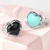 Love Heart Cyrstal Ring for Women Silver Color Natural Stone Adjustable Rings Engagement Wedding Bridal Jewelry Gift