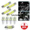 9 -stks Universal White Led Car Tuning Interieur Inside Light Dome Vizor Map kentekenplaat Lamp Lampen Auto -interieuraccessoires