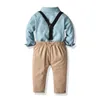 Boy Bowtie Shirt Strap Pants Suit Children's Baby Cotton Gentleman Dress 210702