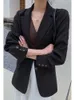 Blazer nero casual da donna primavera autunno tinta unita giacca da ufficio stile britannico da donna 210608