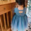 Flickor Dress Dream Gradient Princess Party Short Sleeve Sommar Mode Baby Barn Barnkläder för 210625