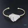 Gemstone Wire Wrapped Bangle Irregular Raw Mineral Crystal Stone Gold Plated Cuff Open Bangle For Women Girl Gift