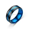 Bague à rainure en acier inoxydable, bague de couleur contrastée bleu arc-en-ciel pour femmes et hommes, bijoux à la mode et sable