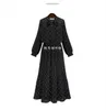 Spring and Autumn South Korean Long Sleeve Dress Polka Dot Print Gathered Waist Floral Pleats Women Elegant 210615