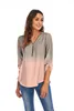 Blusas para mujer, camisas, primavera otoño 2022, informales, con estampado de mangas enrolladas, cuello en V, con cremallera, Tops de gasa de talla grande 5XL