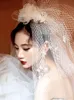 Splendidi veli da sposa Strati di tulle con fiori fatti a mano Perle Accessori per velo da sposa Stile europeo