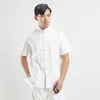 Chemises décontractées pour hommes à manches courtes 100% coton vêtements traditionnels chinois Tang costume haut Tai Chi uniforme été chemise Blouse pour hommes