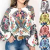 Jocoo Jolee Floral Print Lantern Sleeve Shirt 2019 Boho Blouse Sexy Lace Up Tassel O Neck Femmes Tops Printemps Été Chic Blouses H1230