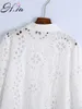 HSA Women White Blouses Lace Flower Crochet Puff Sleeve Women Cotton Blouses Boho Women Shirt Blusas Roupa Feminina Outwear 210716