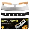 Pizza Noże Rocker Noże ze stali nierdzewnej Podwójny drewniany uchwyt 14 calowy ulepszony ostry nóż nóż do pizzy z osłoną ostrza