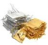 Gold Tone Satin Organza Mariage Favoris Fête Candy Sac de cadeau Pochette avec cordon de cordon 5x7cm, 7x9cm, 9x12cm, 10x12cm, 10x15cm, 11x16cm, 13x18cm