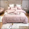 Set di biancheria da letto Forniture Tessili per la casa Giardino Raso di cotone rosso Set king size Bel ricamo Ruffles Piumino Er Copriletto Nappa Coreano Pri