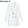 Klacwaya femmes Blazer manteau Double boutonnage Vintage à manches longues poche couleur unie vêtements de dessus pour femmes Chic costume veste 211122