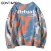 Casual Gonthwid Loose Tie Dye pullover Hoodies Sweatshirts Mens Hip Hop Hipster Punk Rock Streetwear Hoodie Fashion Jumper Tops 201020 Ster