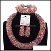 Boucles d'oreilles collier bijoux ensembles violets fine pour femmes balles de couleur or ensemble africain berges de mariage nigérian livraison de gouttes de mode 2021 6kwey