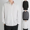 Men's Casual Shirts Korean Fashion Drape For Men Long Sleeve Shirt Turn-down Collar Soft Buttons Closure Solid Color Top