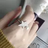 Cluster Rings S925 Simple Versatile Geometric Micro Pave Zircon CZ Stone Five-pointed Star Moon Women Shell Pearl Open Sterling Silver Ring