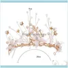 Jewelryforseven Korean Fashion Crystal Simulated Pearls Headbands Tiara Crown For Women Girl Birthday Bride Noiva Wedding Hair Jewelry Drop