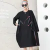 Casual Dresses Women Autumn Basic Black Dress Plus Storlek 2021 Full Sleeve Fashion Oversized Winter Top Kvinna