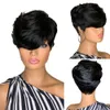 Pixie Short Cut Human Hair Wavy Wigs Natural Black Color Glueless Brazilian Remy Wig For Women Full Machine Made