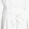 Deuxtyle blanc minimaliste Blazer pour femmes cranté à manches longues ceintures élégant Blazers femme mode vêtements 211006