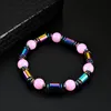 Bracelet à brins de perles de couleur arc-en-ciel, pierres précieuses simples, magnétiques noirs, perles de plage d'été, bijoux, livraison directe
