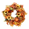 Simulation Pumpkin Wreath Ornaments Thanksgiving Maple Leaf Pine Cones Autumn Festival Door Wall Hanging Decoration Wreath Y0901