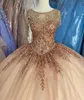 Rose Gold vestidos de 15 años 2021 Quinceanera Dresses Scoop Neck Tassel Beaded Applique Keyhole Back Ball sweet 16 Prom Gowns