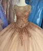 Rose Gold Vestidos de 15 años 2021 Quinceanera Klänningar Scoop Neck Tassel Beaded Applique Keyhole Back Ball Sweet 16 Prom Crows