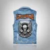 Men Biker Jackets Vest Solid Color Leather Punk Motorcycle Embroidery Skull Short Coats 210925