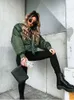 Mode za vintage vrouwen chic groen oversize bomberjack stijlvolle vrouwelijke zakken ritsen coat casual dames bovenkleding 210722